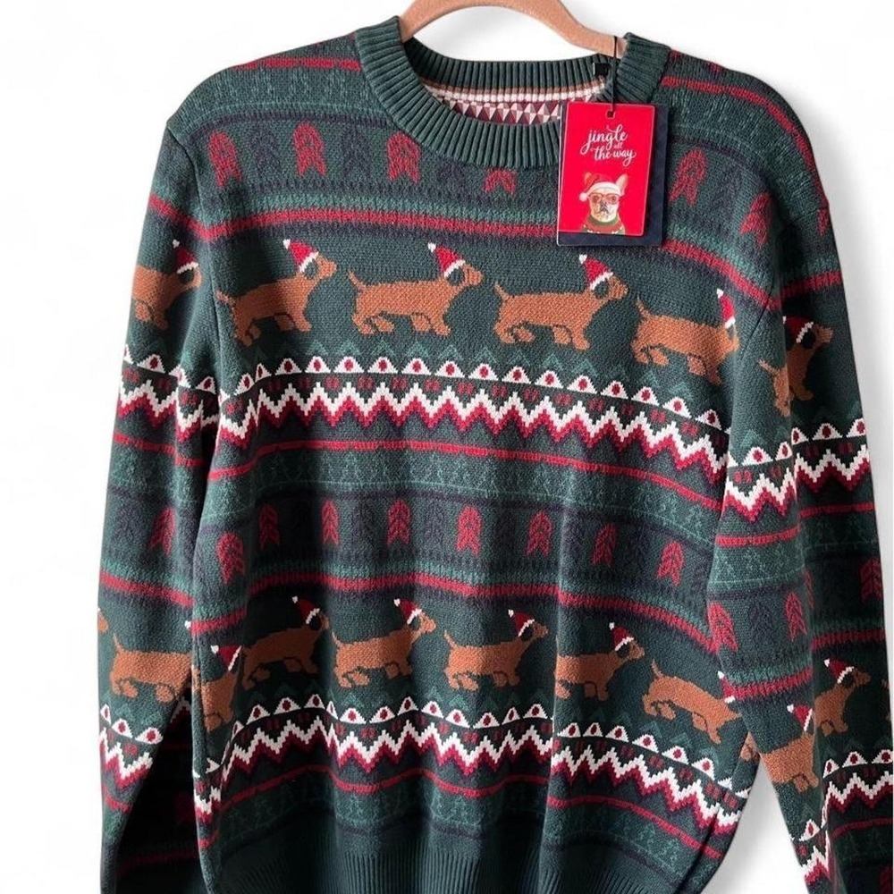 Denim & Flower Jingle All the Way Weiner Dog Christmas Sweater Men's M Ladies Lg